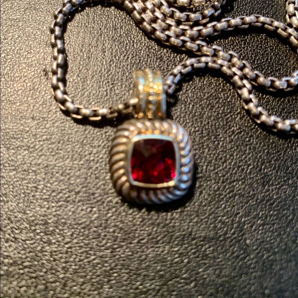David Yurman Cable Link Garnet Necklace